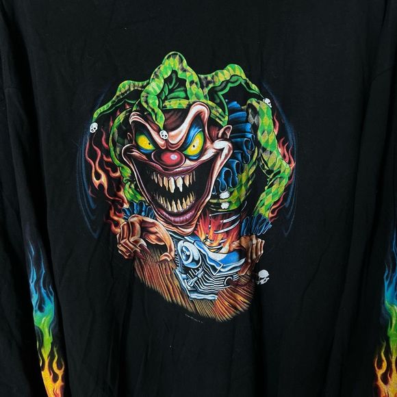 Y2K 2005 Clown Flame Long Sleeve Shirt XXL - Picture 2 of 4